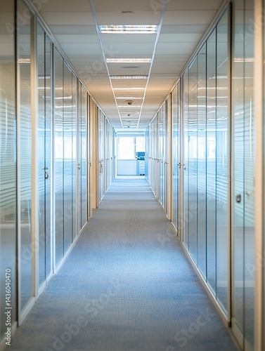 Geometric perspective inside a contemporary business office corridor