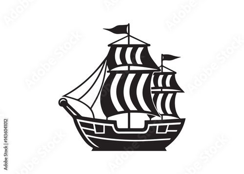 Pirate ship icon, Pirate ship silhouette vector design