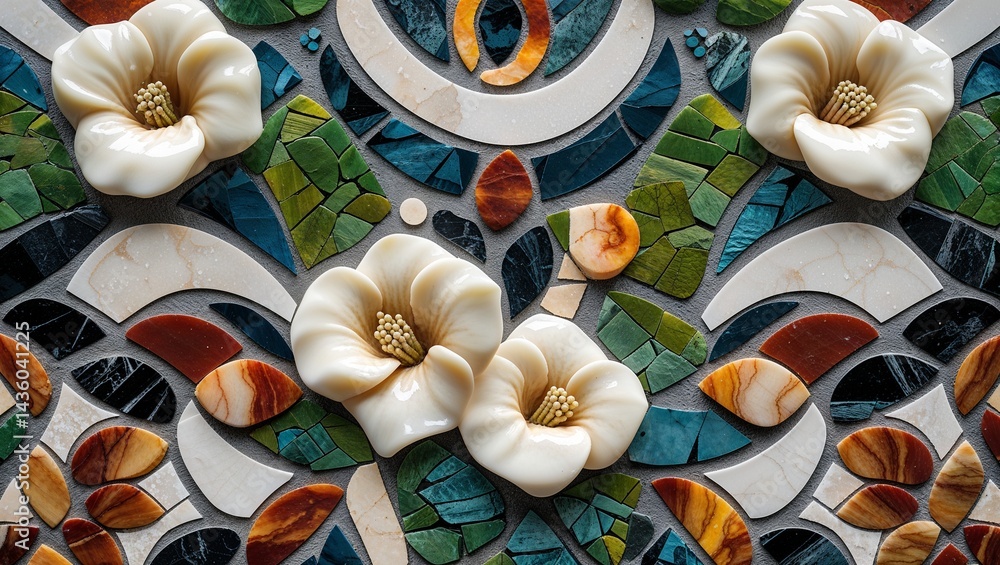 Fototapeta premium Gardenia ivory stone mosaic abstract design pattern artwork