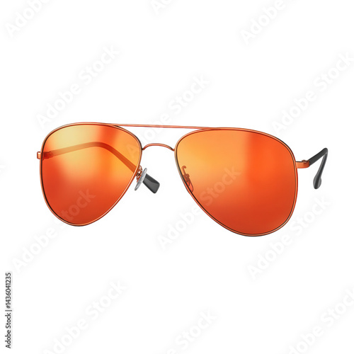 pair of stylish aviator sunglasses with vibrant orange lenses. set against a clean. white background these sunglasses are designed for fashion and sun protection. offering a trendy accessory for outdo