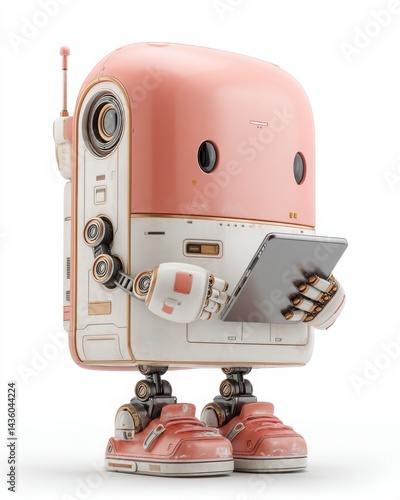 ai tutoring tool Friendly Robot Character Holding Tablet in Modern Design edtech pastel style future learning ai