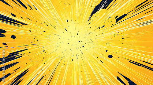 Obraz na płótnie Yellow Manga anime action frame lines with halftones. Pop art retro background with exploding rays of lightning comic style, vector illustration. Abstract explosive template with speed lines w salonie