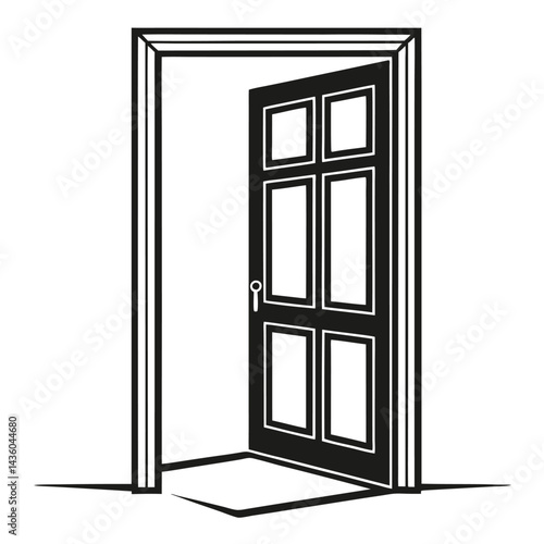 Clean Black Open Door Silhouette Illustration with White Backdrop
