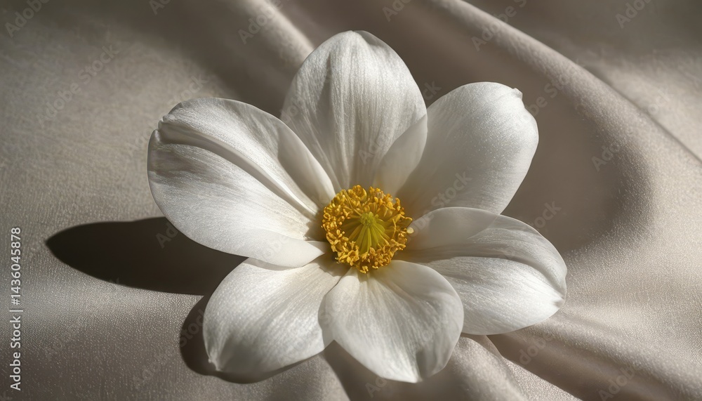 Fototapeta premium Elegant White Flower on Soft Fabric A Stunning Close-Up Photograph