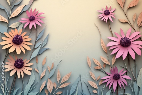 Softly colored, decorative flower and leaf arrangement.