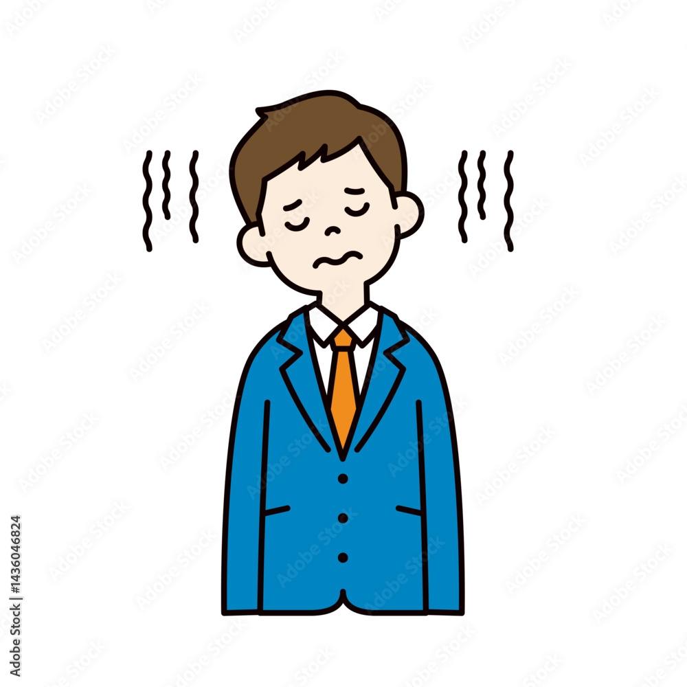 肩を落としてガッカリする、スーツを着た若い男性のベクターイラスト素材_線幅の編集可能_カラー 肩を落としてガッカリする、スーツを着た若い男性のベクターイラスト素材_線幅の編集可能_カラー