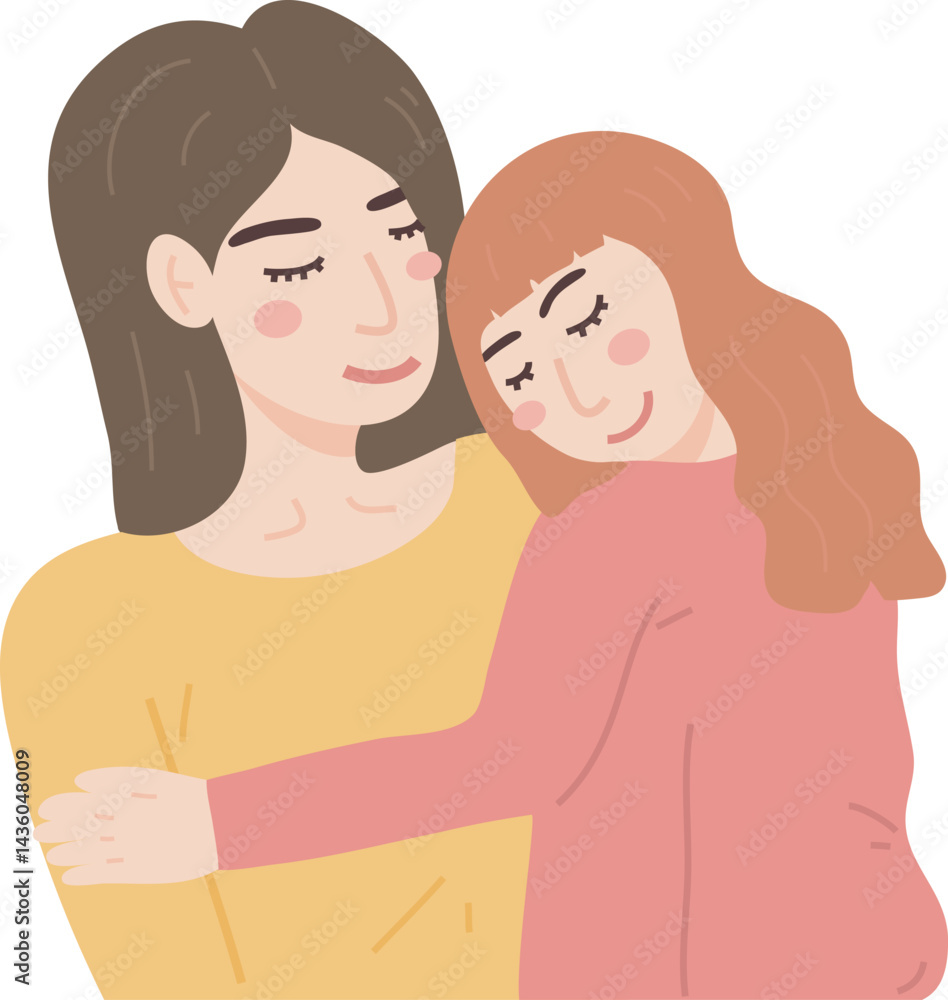 Illustration of a Mother and Daughter Embracing Illustration of a Mother and Daughter Embracing