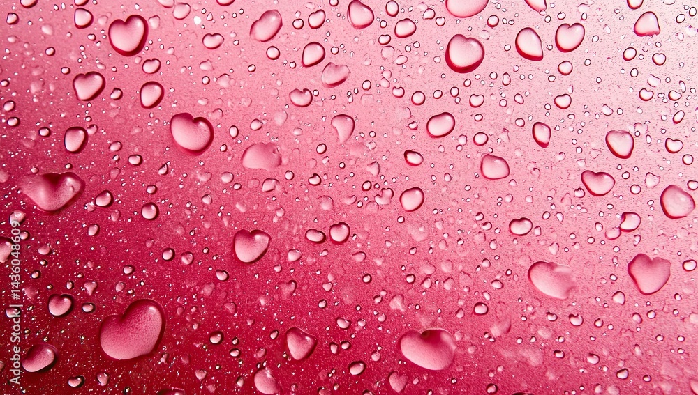 Close-up view of water droplets shaped like hearts on a vibrant pink background reflecting romantic feelings Close-up view of water droplets shaped like hearts on a vibrant pink background reflecting romantic feelings