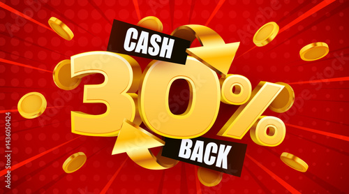 Cashback 30 percent. Cashback or money back label. Vector illustration