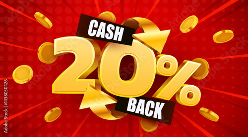 Cashback 20 percent. Cashback or money back label. Vector illustration
