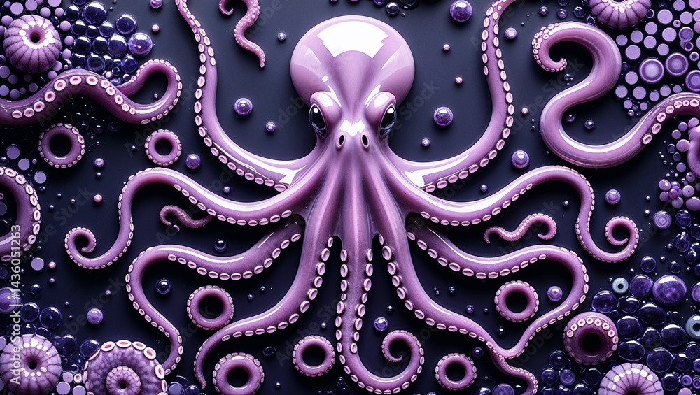 Octopus mauve purple glass mosaic abstract design pattern artwork