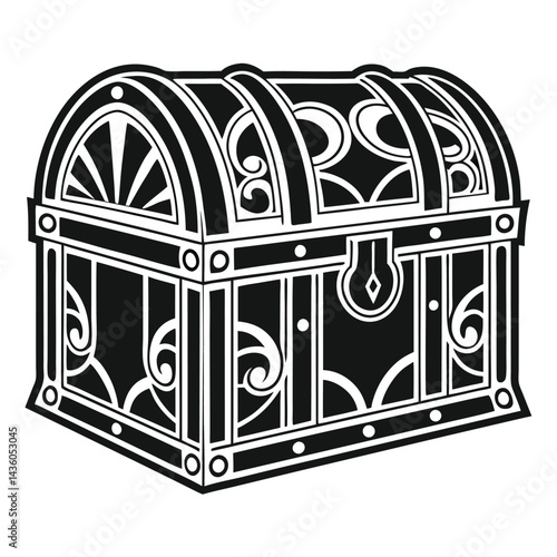 Ornate Treasure Chest Silhouette Design in Classic Black