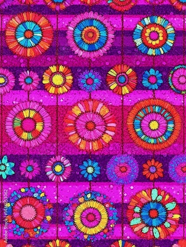 Wallpaper Mural Whimsical floral textile design, vibrant chromatic palette seamless pattern Torontodigital.ca