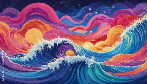 Vibrant Abstract Ocean Waves A Psychedelic Dreamscape of Color and Movement