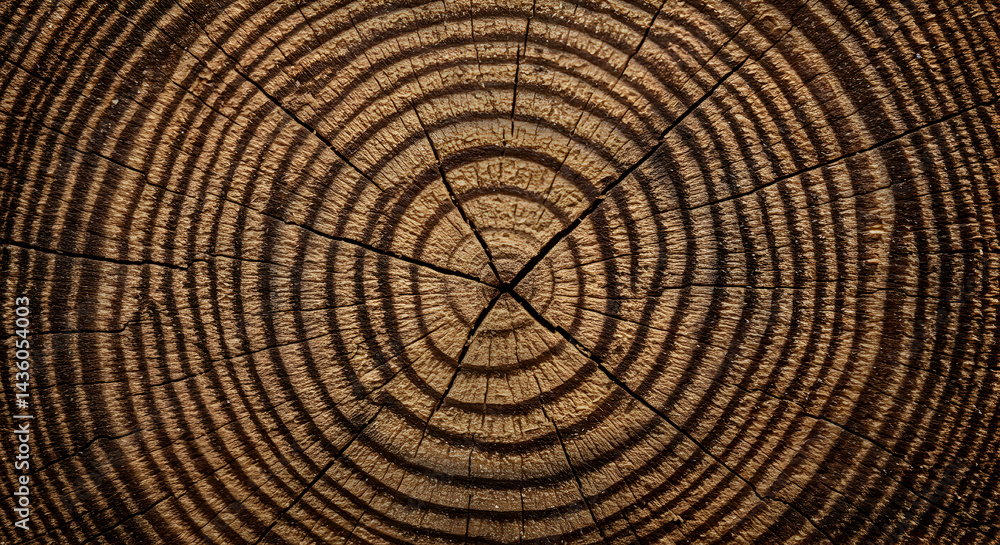 Naklejka premium Detailed Cross Section Revealing Concentric Tree Rings Of An Old Growth Tree