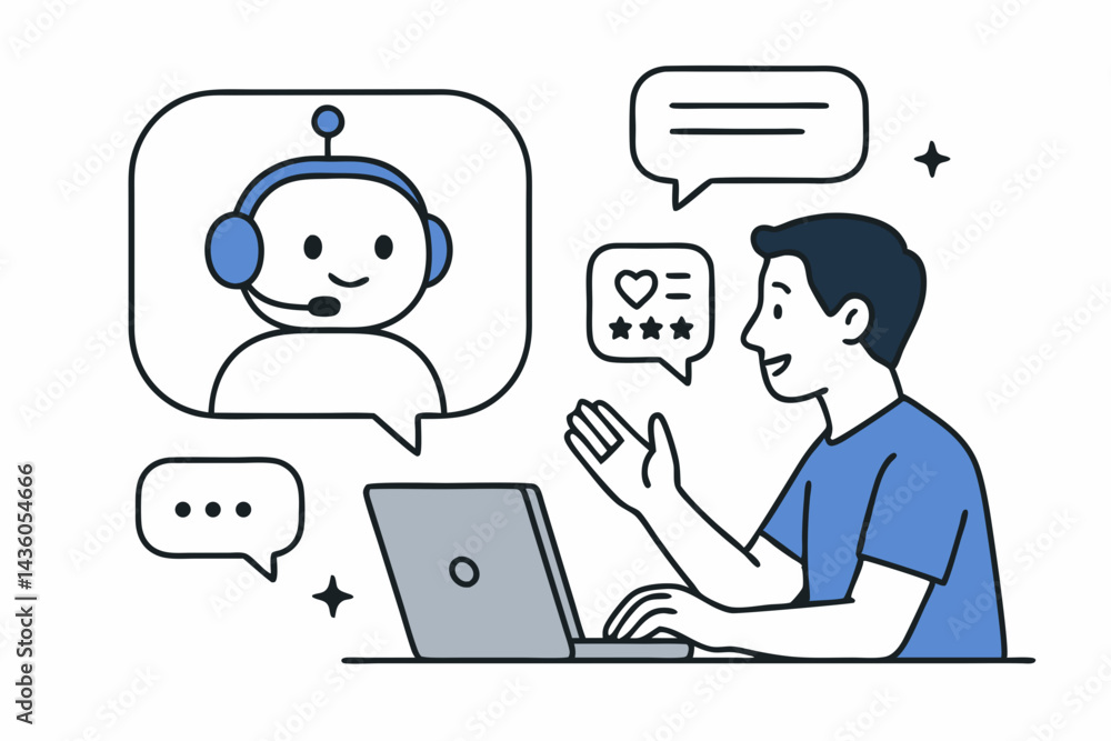 Streamlined Customer Service: AI Chatbot Interacting Seamlessly with a Happy Customer Through Laptop Interface, Enhancing User Experience and Satisfaction Streamlined Customer Service: AI Chatbot Interacting Seamlessly with a Happy Customer Through Laptop Interface, Enhancing User Experience and Satisfaction
