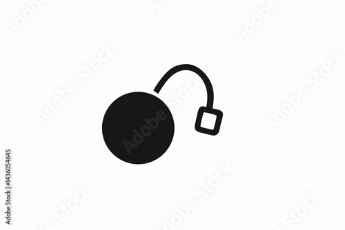 Ball and chain vector icon. Minimalist silhouette design representing imprisonment, debt, burden, restriction, or lack of freedom. Simple flat graphic element, shackle pictogram symbol.