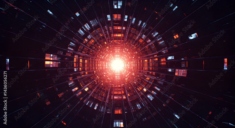 Obraz premium Abstract Light Bursting Through a Futuristic Dark Structure Pattern