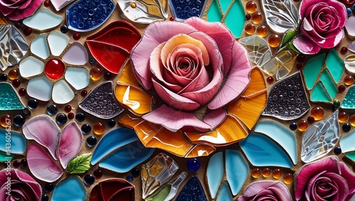Rose glass mosaic abstract design pattern artwork