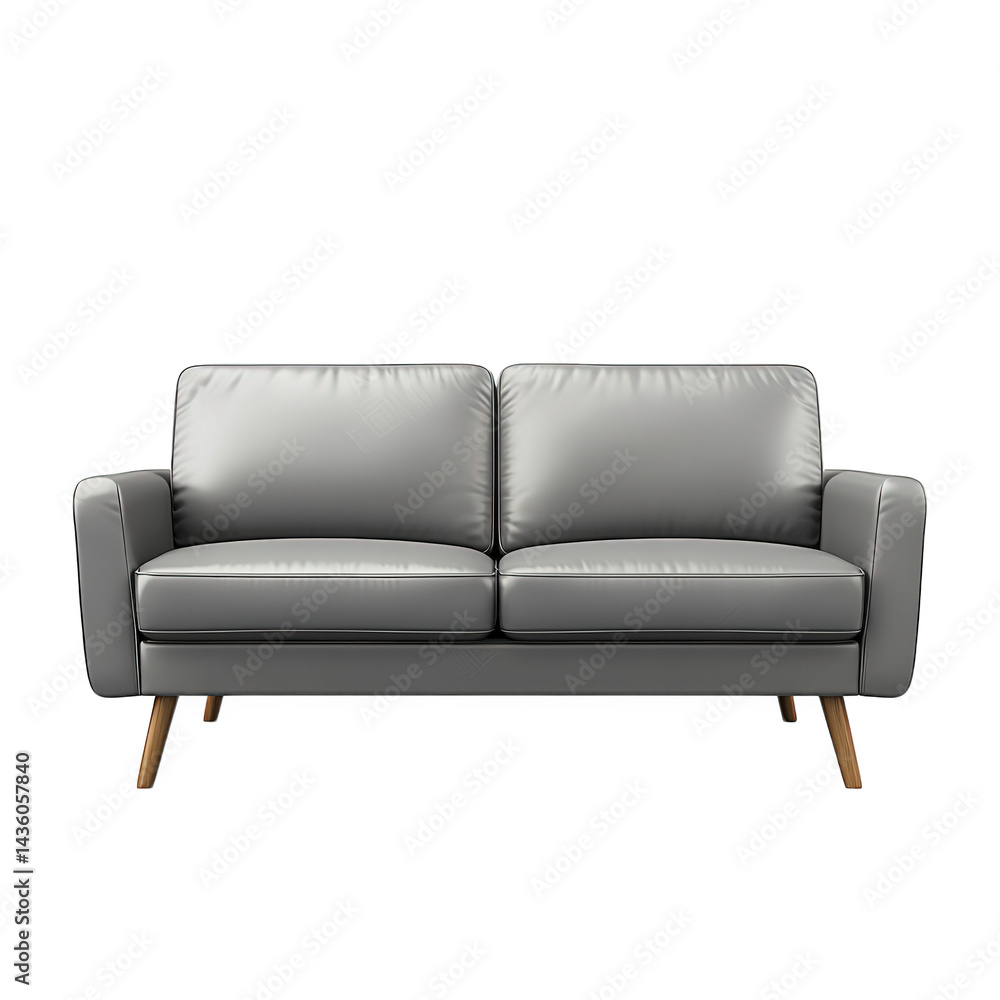 a modern. two-seater gray leather sofa with a minimalist design. featuring soft cushions and wooden legs. suitable for contemporary living spaces it serves as a comfortable seating option for relaxati a modern. two-seater gray leather sofa with a minimalist design. featuring soft cushions and wooden legs. suitable for contemporary living spaces it serves as a comfortable seating option for relaxati