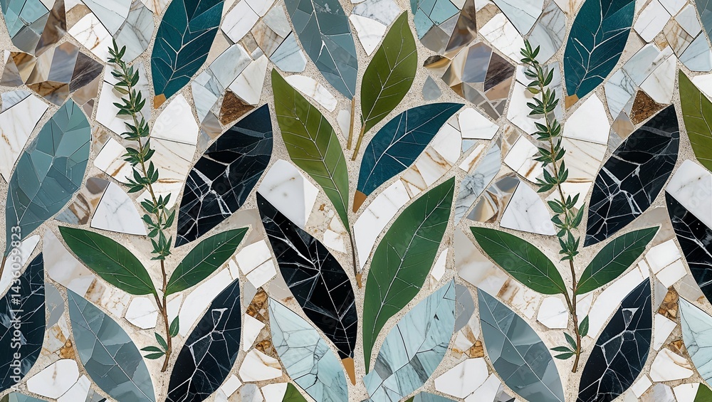 Thyme leaf marble mosaic abstract design pattern artwork