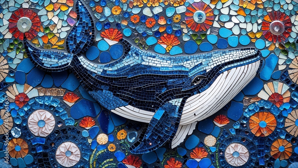 Whale mirror mosaic abstract design pattern artwork