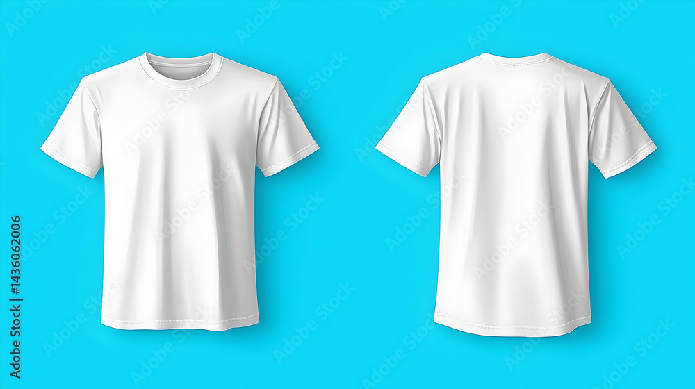 Fototapeta premium Blank white t-shirts displayed front and back views.