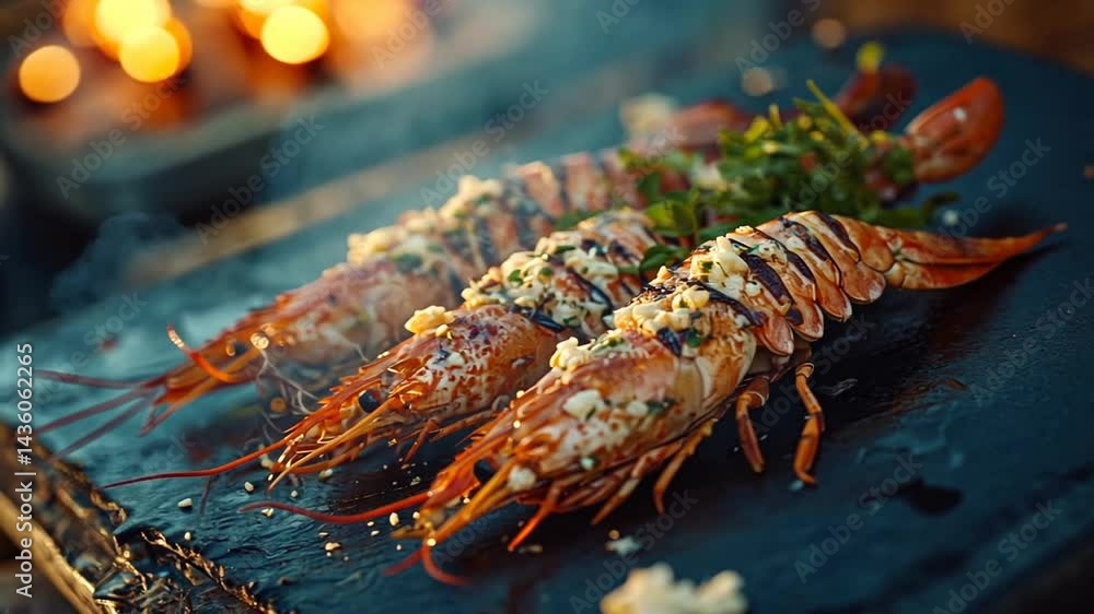 Succulent Grilled Lobster Tails with Garlic Herb Butter, Close-up, Food Photography Succulent Grilled Lobster Tails with Garlic Herb Butter, Close-up, Food Photography