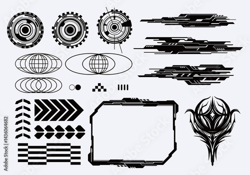 Tribal cyberpunk target element collection futuristic interface frame border clip art vector t shirt design sticker poster editable