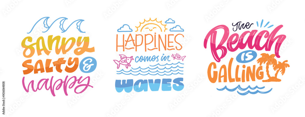 Fototapeta premium Summer vibes. Cute hand drawn doodle lettering quote. Lettering for t-shirt design, mug print, bag print, clothes fashion. 100% hand drawn vector image.