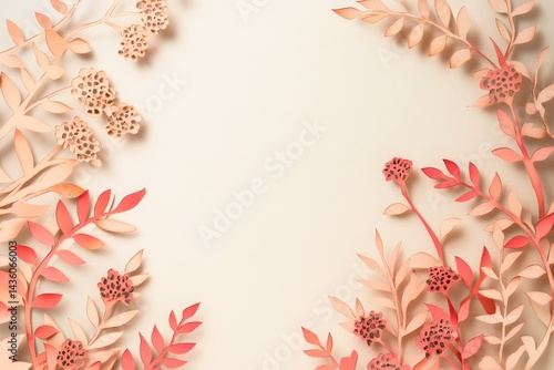 Delicate, paper-cut floral arrangement border on a light background.