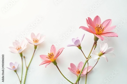 Delicate, minimalist floral sprigs on white background, simple, sprigs