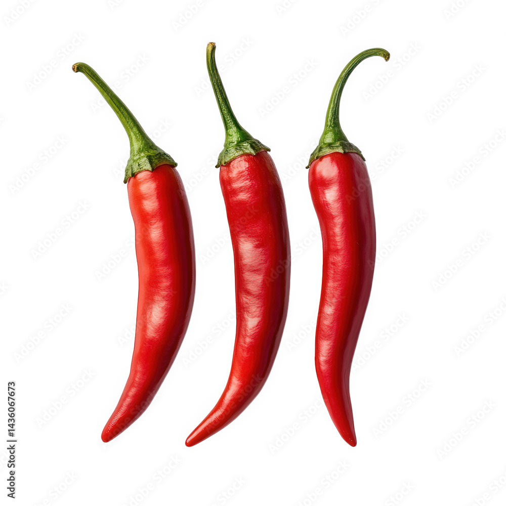 three vibrant red chili peppers arranged neatly against a clean white background. highlighting their glossy texture and elongated shape this composition emphasizes the freshness and appeal of the pepp three vibrant red chili peppers arranged neatly against a clean white background. highlighting their glossy texture and elongated shape this composition emphasizes the freshness and appeal of the pepp