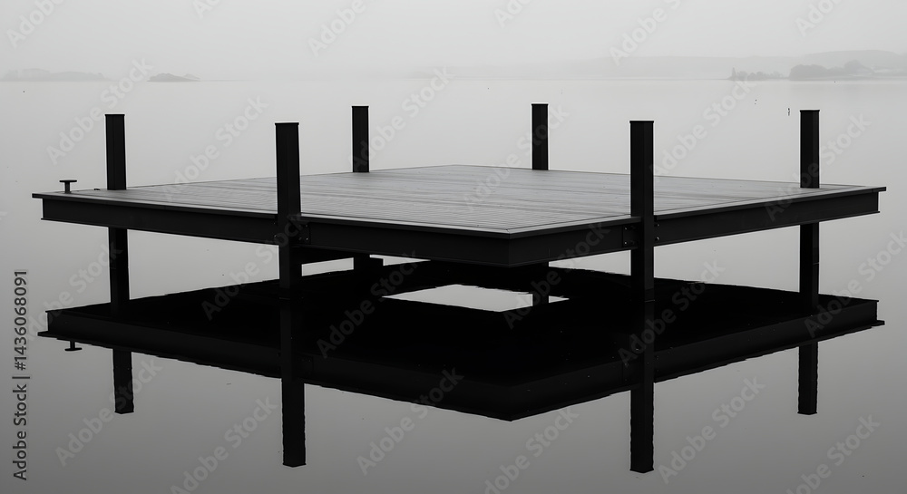 Naklejka premium Monochrome Serenity A Dock In Still Waters On An Overcast Day