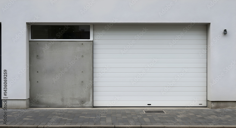 Fototapeta premium Modern Facade With Concrete And Metal Door In Exterior View
