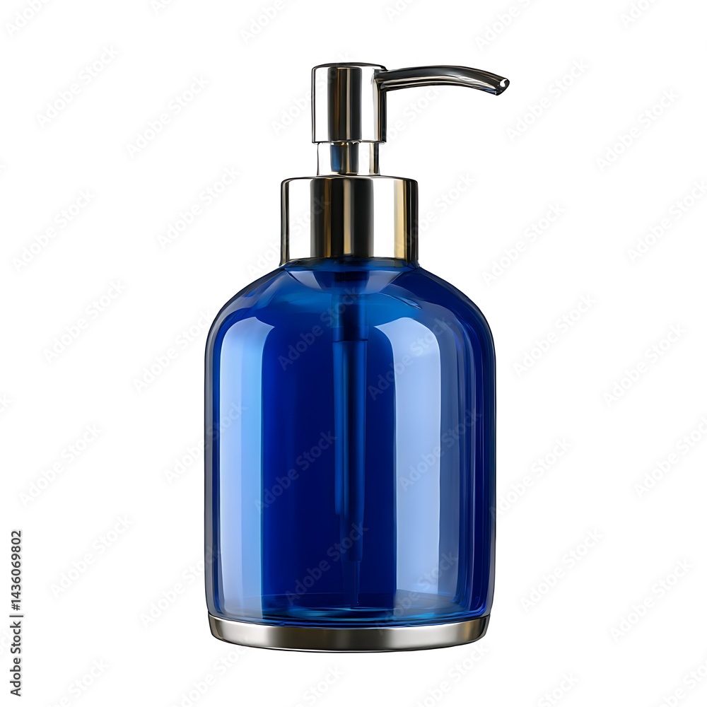 Fototapeta premium A soap dispenser with a silver pump, isolated on a white background