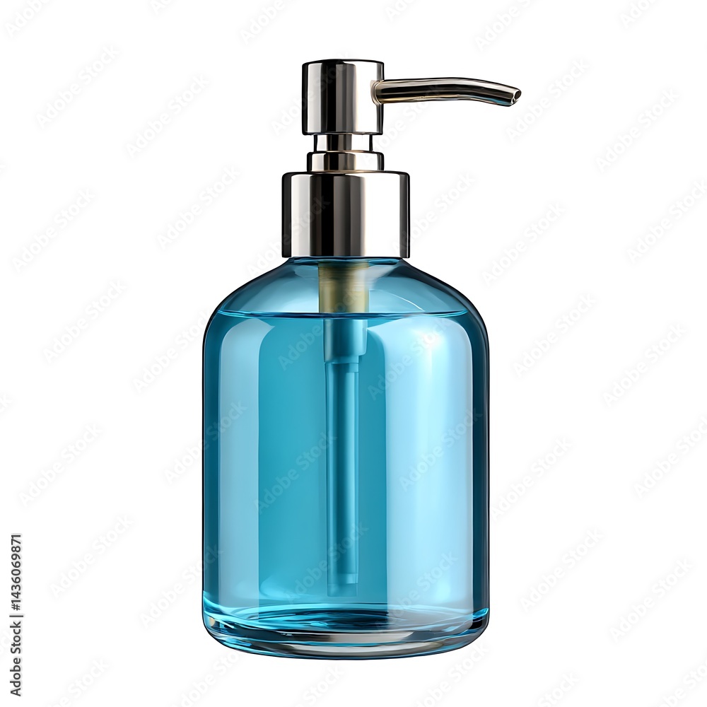 A soap dispenser with a silver pump, isolated on a white background A soap dispenser with a silver pump, isolated on a white background