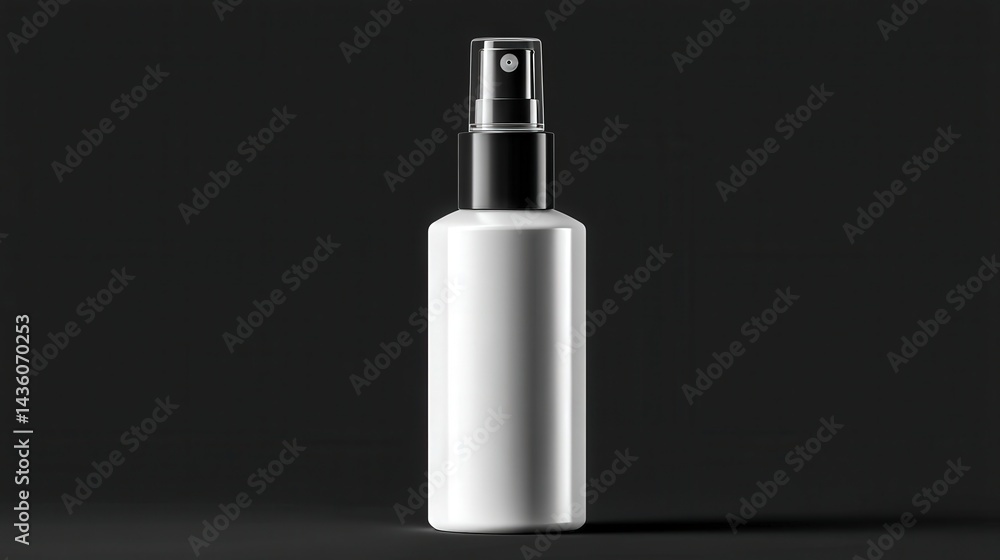Minimalist White Spray Bottle on Dark Background with Shadows Minimalist White Spray Bottle on Dark Background with Shadows