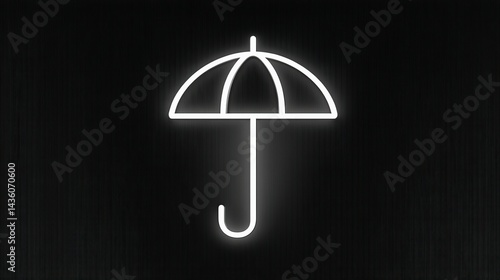 Minimalistic Neon Umbrella Icon on Dark Background for Weather Themes
