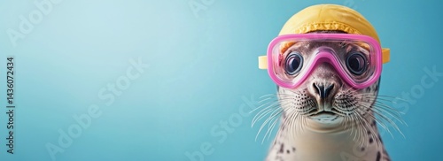 Lustige Robbe mit Schwimmbrille und Badekappe