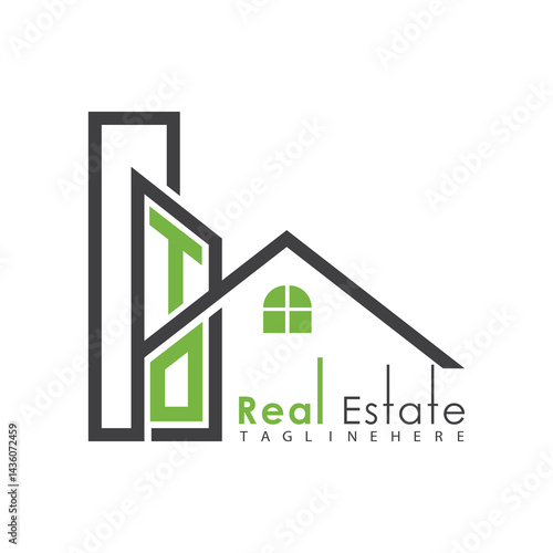 initial monogram logo for real estate with Home and Building shape creative design.