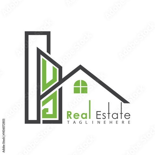 initial monogram logo for real estate with Home and Building shape creative design.