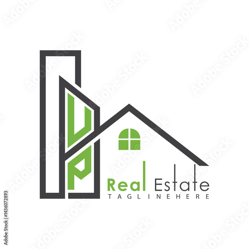 initial monogram logo for real estate with Home and Building shape creative design.