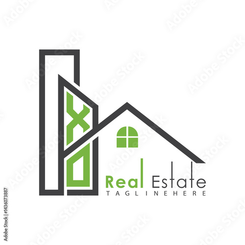 initial monogram logo for real estate with Home and Building shape creative design.