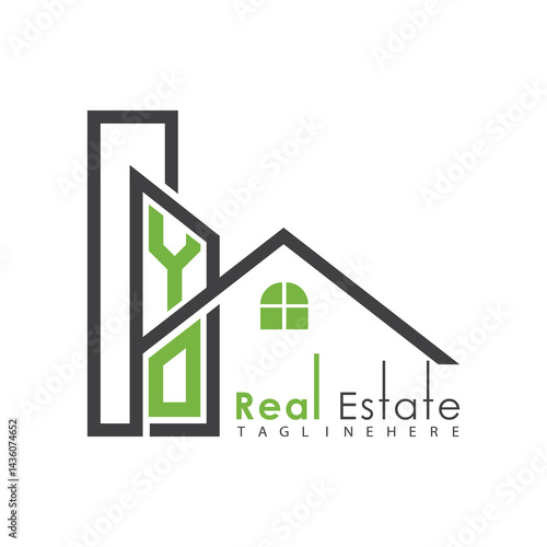 initial monogram logo for real estate with Home and Building shape creative design.