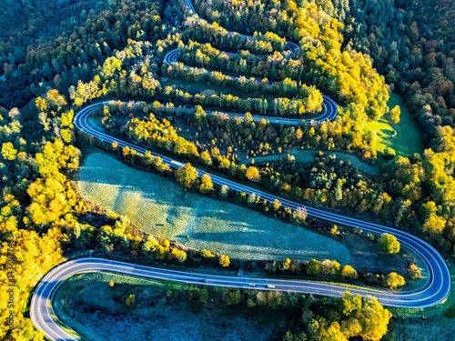 Fototapeta Naklejka Na Ścianę i Meble -  Serpentine road in Slonne Mountains near Sanok, Poland