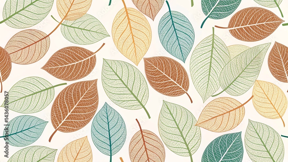 Fototapeta premium Seamless Autumn Leaves Pattern Pastel & Earthy Tones