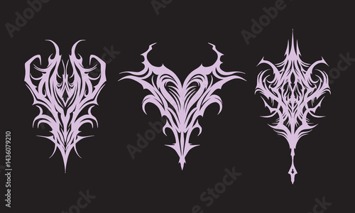 Dark head simmetrycal neo tribal skeleton clip art collection streetwear element vector skull illustration scary demonic editable