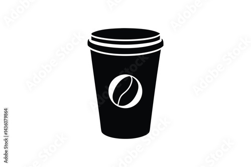 Silhouette art illustration of a disposable coffee cup with a coffee bean logo.eps