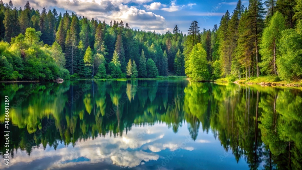 Serene lake reflected in the stillness of forest surroundings, trees, peaceful, trees, peaceful Serene lake reflected in the stillness of forest surroundings, trees, peaceful, trees, peaceful